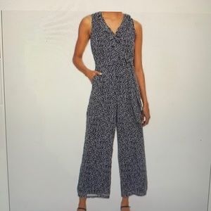 LOFT Lightweight Sleeveless Navy White Floral Pantsuit